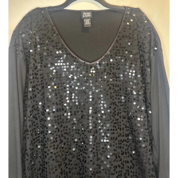 Jacque & KoKo Women's Black V-Neck Sequin Embellished Blouse Tunic Top Sz 18/20 - Picture 2 of 8